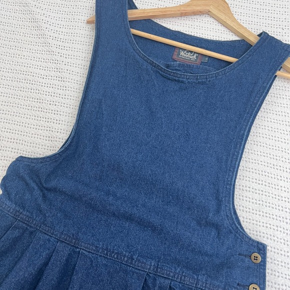 Woolrich Denim Pinafore Dress Cottagecore Women Size L Indigo Cotton Made in USA - Picture 3 of 10